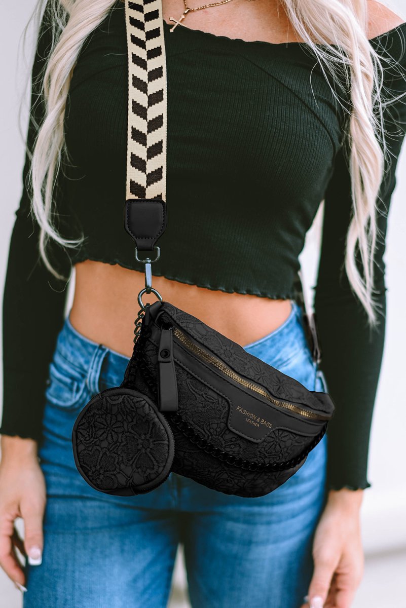 PREORDER! ETA 10/25 Life's A Journey Black Crossbody Belt Bag with Coin Purse **SHIPPING EXPECTED TO BEGIN ON DATE 10/25** - Wholesale Accessory Market