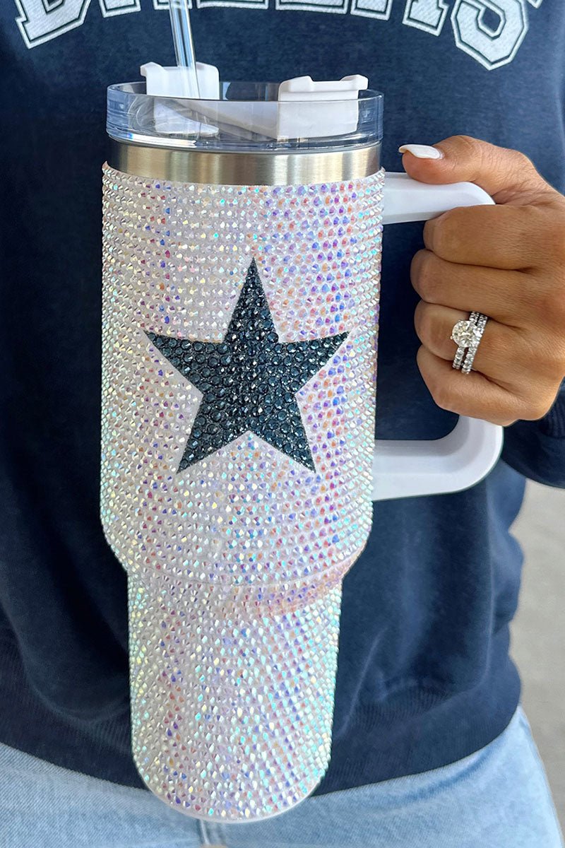 PREORDER! ETA 10/25 Rhinestone White with Navy Star 40 oz Tumbler **SHIPPING EXPECTED TO BEGIN ON DATE 10/25** - Wholesale Accessory Market