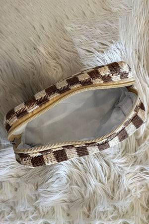 PREORDER! ETA 10/25 Checked & Chic Light French Beige Cosmetic Pouch **SHIPPING EXPECTED TO BEGIN ON DATE 10/25** - Wholesale Accessory Market