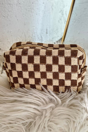 PREORDER! ETA 10/25 Checked & Chic Light French Beige Cosmetic Pouch **SHIPPING EXPECTED TO BEGIN ON DATE 10/25** - Wholesale Accessory Market