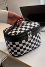 Black Checked Zipper Cosmetic Bag With Handle - Wholesale Accessory Market