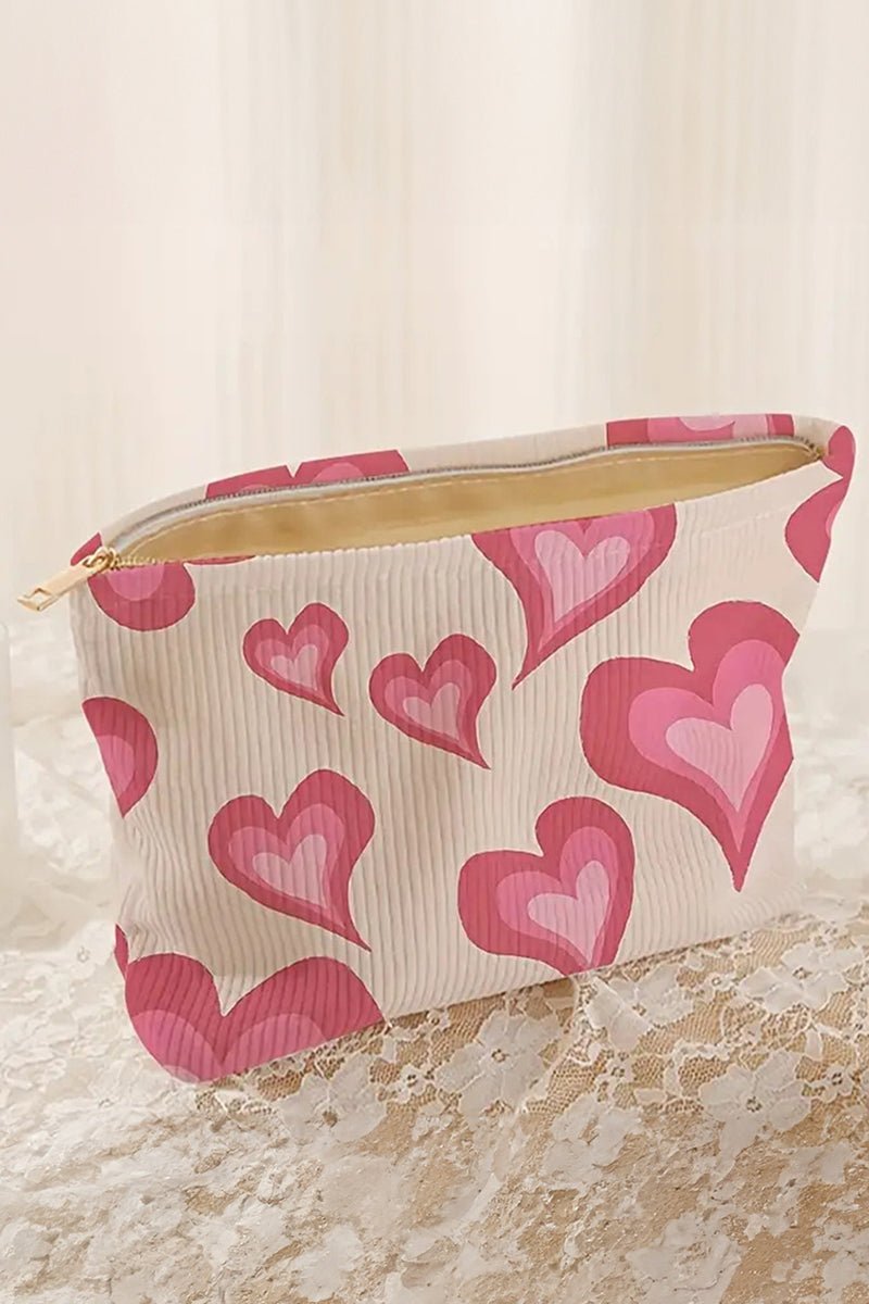 Lovely Look Pink Hearts Corduroy Makeup Bag - Wholesale Accessory Market