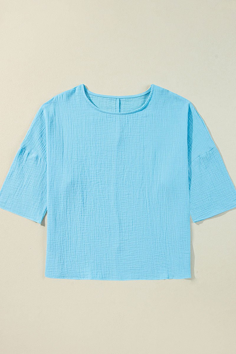 Aruba Blue Crinkled Blouse - Wholesale Accessory Market