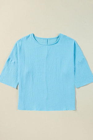 Aruba Blue Crinkled Blouse - Wholesale Accessory Market