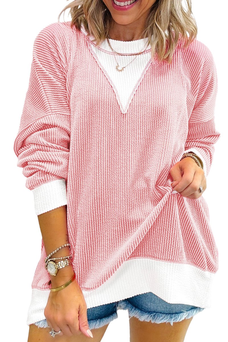 Meant To Be Peach Blossom Corded Colorblock Top - Wholesale Accessory Market