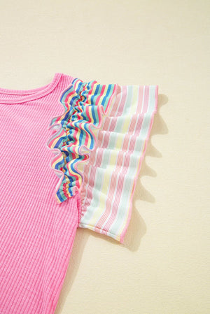 PREORDER! ETA 3/30 Sweet As Candy Pink Striped Flutter Sleeve Blouse **SHIPPING EXPECTED TO BEGIN ON DATE 3/30** - Wholesale Accessory Market