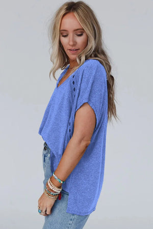 Dauphin Island Sky Blue Crochet Lace Oversized Tee - Wholesale Accessory Market