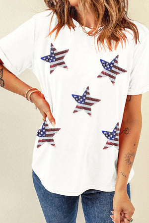 Sequined American Stars White Tee - Wholesale Accessory Market