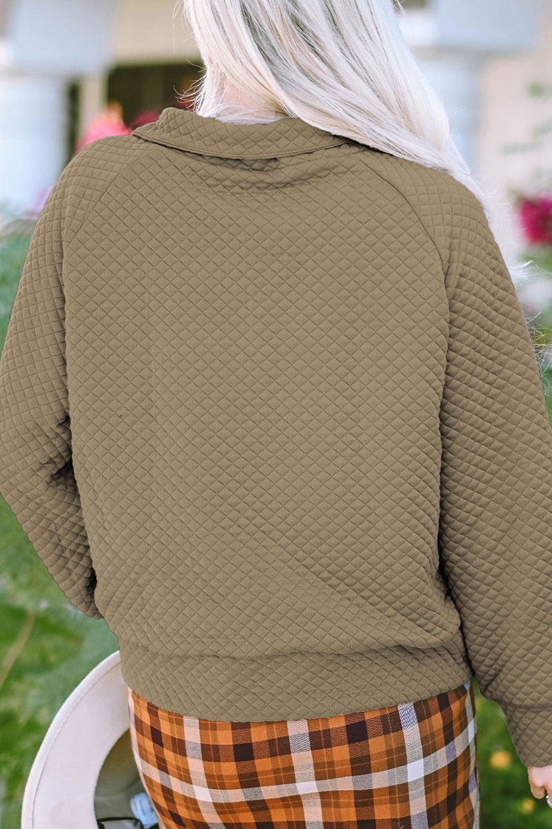 Vermont Views Taupe Quilted Button Neck Sweatshirt - Wholesale Accessory Market