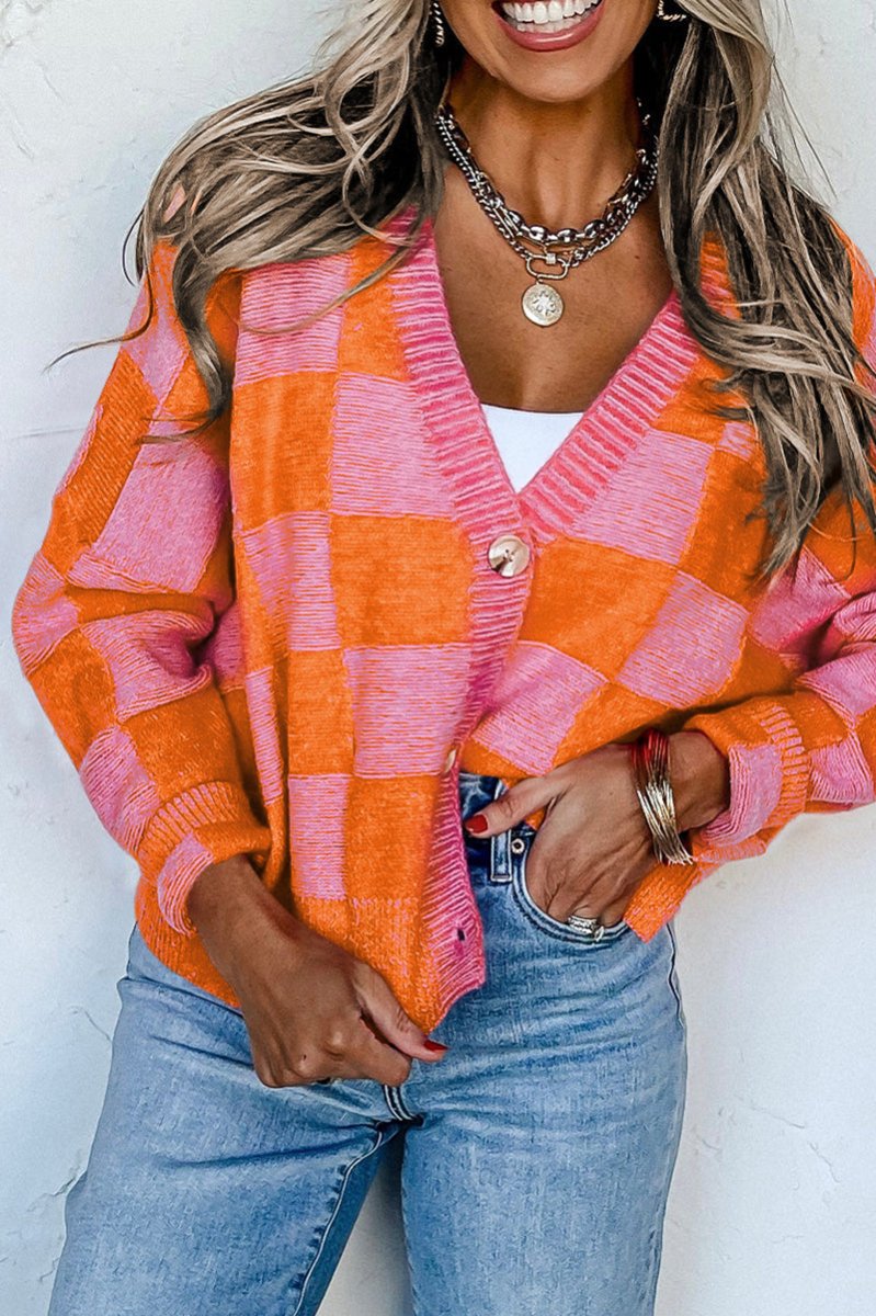 No Brakes Orange Checkered Cardigan - Wholesale Accessory Market