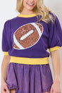 Sequin Football Purple & Yellow Short Sleeve Sweater - Wholesale Accessory Market