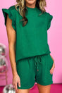 Beach Boardwalk Dark Green Ruffle Split Top and Shorts Set - Wholesale Accessory Market