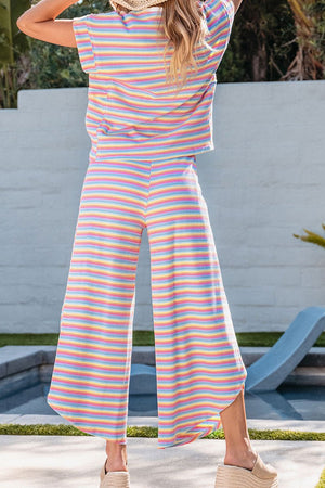 Candy Coated Pink Stripe Tee and Tasseled Drawstring Pants Set - Wholesale Accessory Market