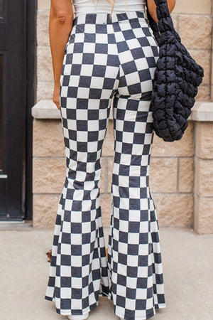 Black Kasie Check Flared High Rise Pants - Wholesale Accessory Market