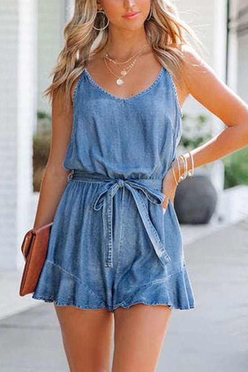 PRE - ORDER! ETA 3/5 Sunny Days Ashleigh Blue Denim Romper **SHIPPING EXPECTED TO BEGIN ON DATE 3/5** - Wholesale Accessory Market