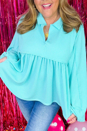 Plus Size Bubbly Personality Turquoise Babydoll Blouse - Wholesale Accessory Market