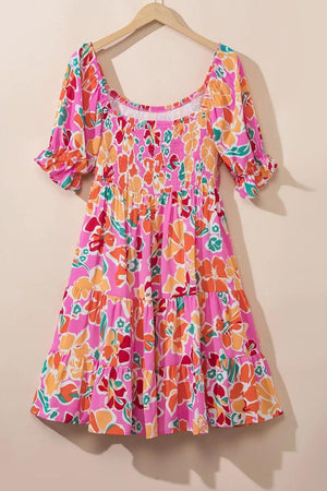 Plus Size Pink Blossom Smocked Tiered Dress - Wholesale Accessory Market