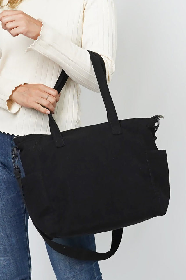 L.I.B. New York In The Moment Black Corduroy Pocket Tote - Wholesale Accessory Market