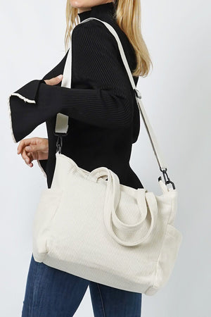 L.I.B. New York In The Moment Ivory Corduroy Pocket Tote - Wholesale Accessory Market