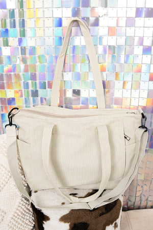 L.I.B. New York In The Moment Ivory Corduroy Pocket Tote - Wholesale Accessory Market