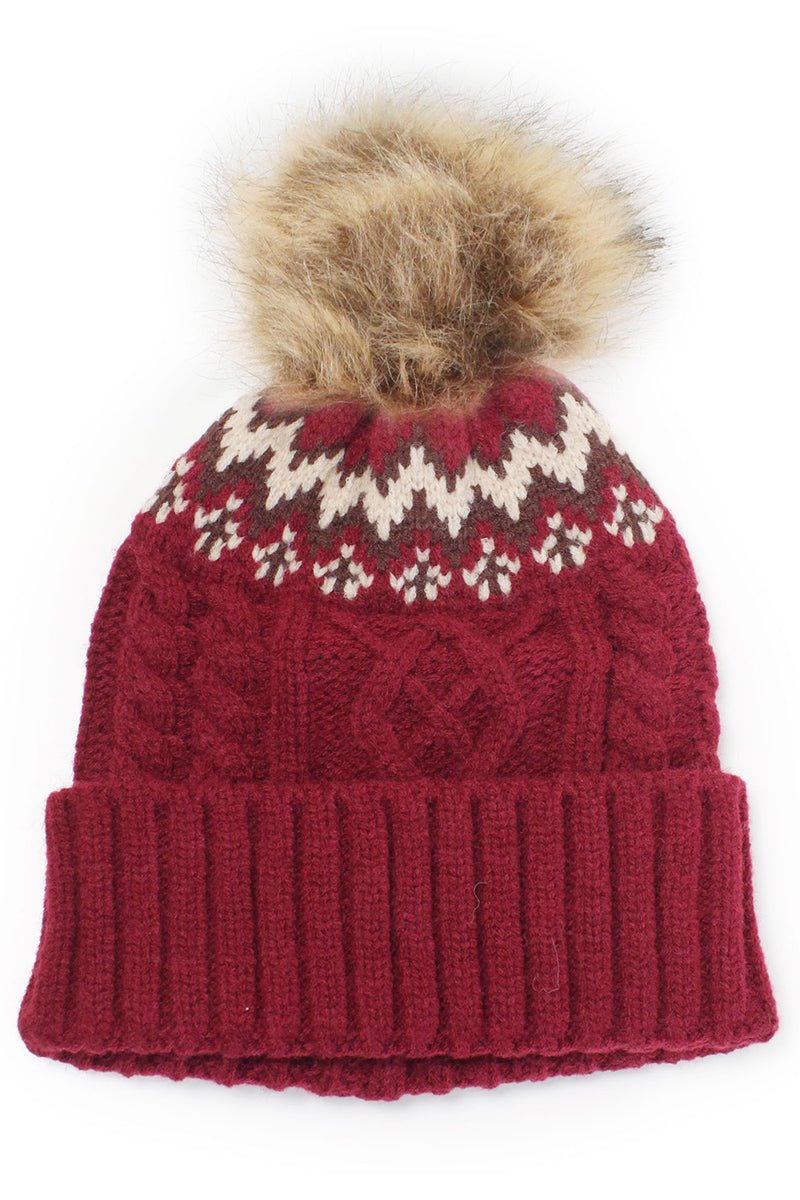 L.I.B. New York Winter Outing Pom Pom Beanie, Burgundy - Wholesale Accessory Market