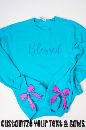 Scuba Blue You Design It Embroidered Side Bows Unisex NuBlend Crew Sweatshirt *Customize Your Text - Wholesale Accessory Market