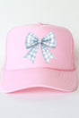 Blue Gingham Bow Otto Soft Pink Foam Front Trucker Hat - Wholesale Accessory Market