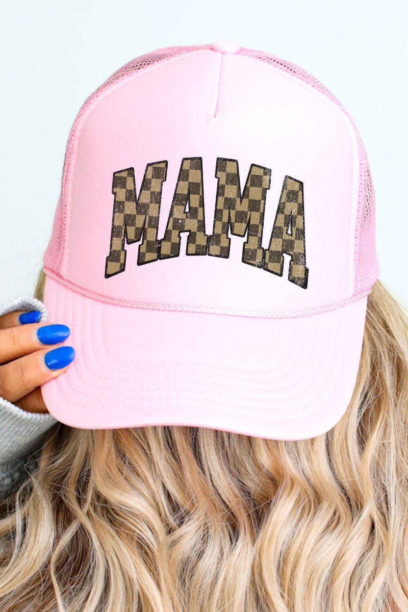 Brown Checkered Mama Otto Soft Pink Foam Front Trucker Hat - Wholesale Accessory Market