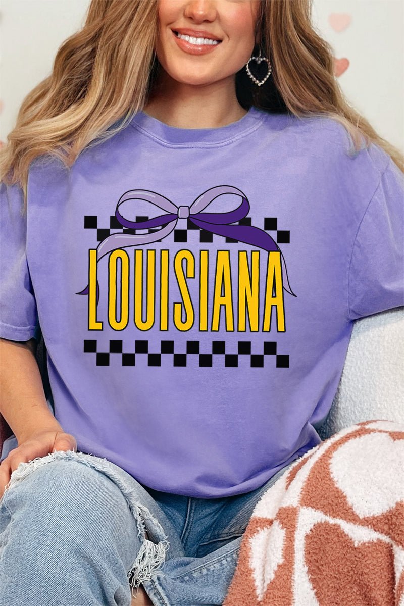 Bow Louisiana Check Comfort Colors Adult Ring - Spun Cotton Tee - Wholesale Accessory Market