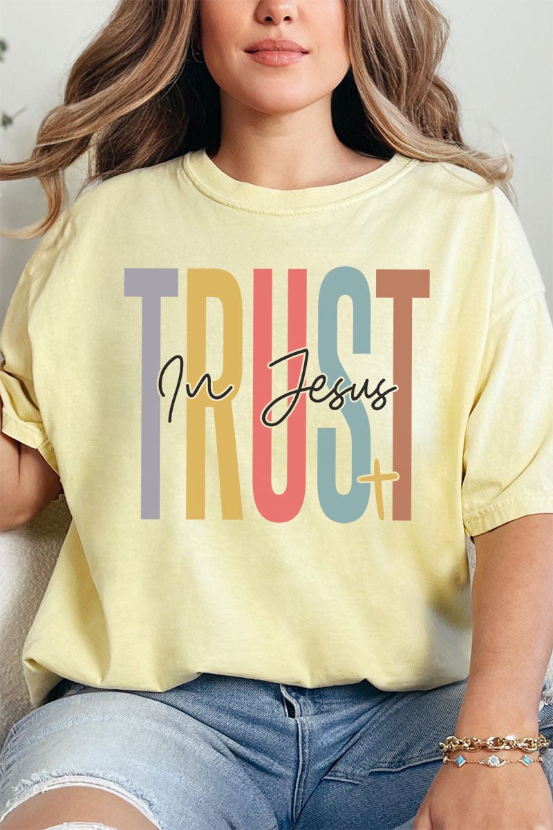 Colorblock Trust In Jesus Comfort Colors Adult Ring - Spun Cotton Tee - Wholesale Accessory Market