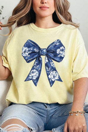 Imperial Blue Chinoiserie Bow Comfort Colors Adult Ring - Spun Cotton Tee - Wholesale Accessory Market