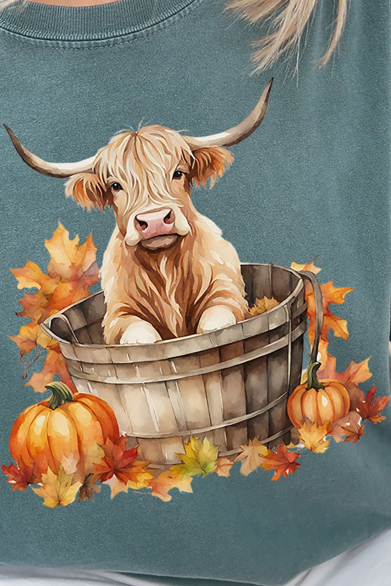 Autumn Highland Cow Comfort Colors Adult Ring - Spun Cotton Tee - Wholesale Accessory Market