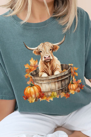 Autumn Highland Cow Comfort Colors Adult Ring - Spun Cotton Tee - Wholesale Accessory Market