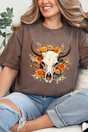 Boho Autumn Steer Comfort Colors Adult Ring - Spun Cotton Tee - Wholesale Accessory Market