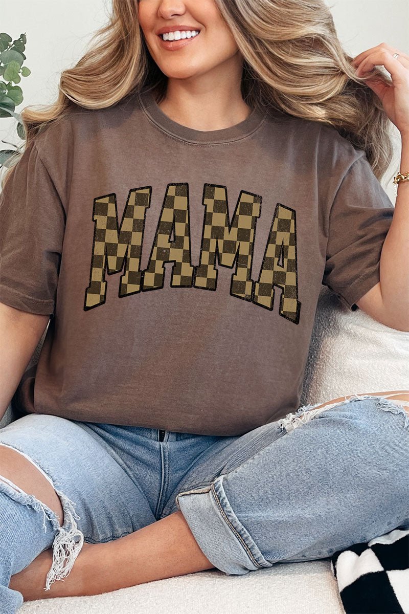 Brown Checkered Mama Comfort Colors Adult Ring - Spun Cotton Tee - Wholesale Accessory Market