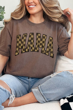 Brown Checkered Mama Comfort Colors Adult Ring - Spun Cotton Tee - Wholesale Accessory Market