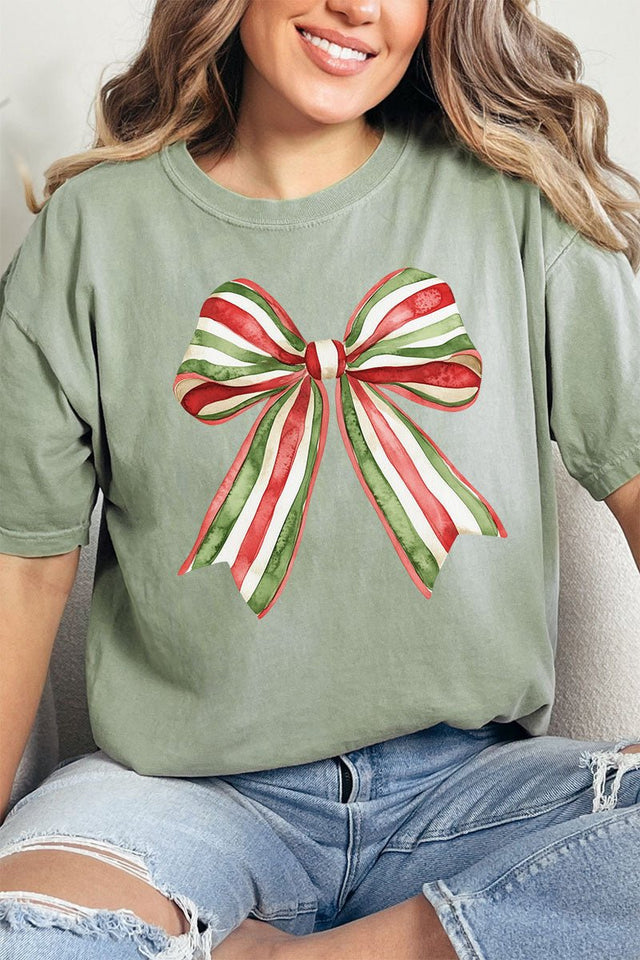 Christmas Ribbon Coquette Bow Comfort Colors Adult Ring - Spun Cotton Tee - Wholesale Accessory Market