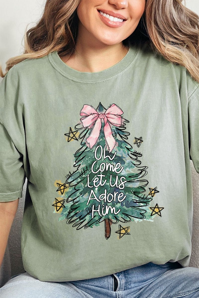 Christmas Tree Let Us Adore Him Comfort Colors Adult Ring - Spun Cotton Tee - Wholesale Accessory Market