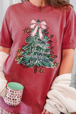 Christmas Tree Let Us Adore Him Comfort Colors Adult Ring - Spun Cotton Tee - Wholesale Accessory Market