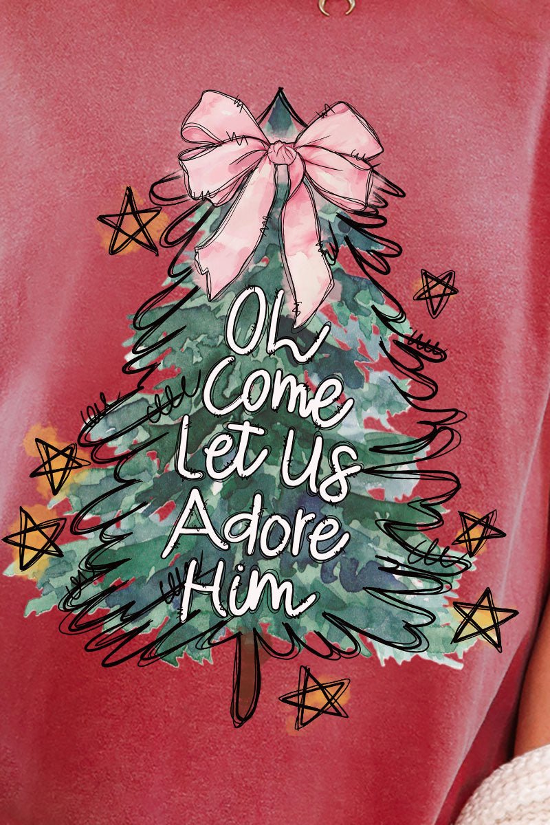 Christmas Tree Let Us Adore Him Comfort Colors Adult Ring - Spun Cotton Tee - Wholesale Accessory Market