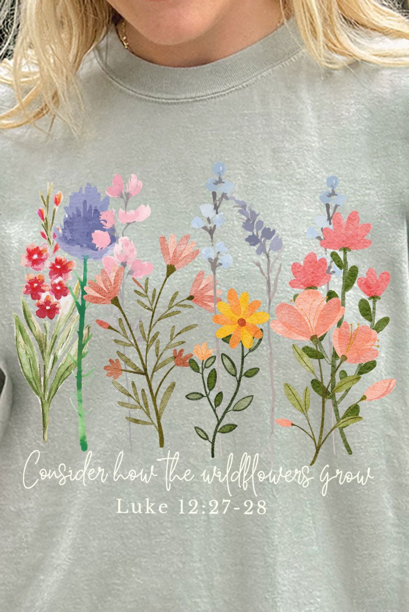 Consider How The Wildflowers Grow Comfort Colors Adult Ring - Spun Cotton Tee - Wholesale Accessory Market