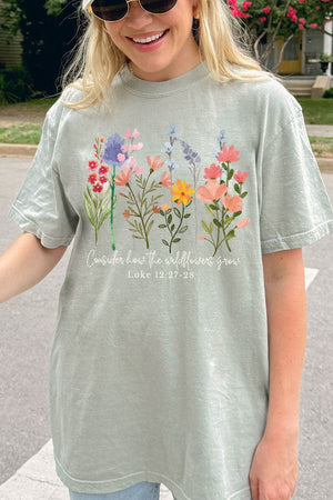 Consider How The Wildflowers Grow Comfort Colors Adult Ring - Spun Cotton Tee - Wholesale Accessory Market