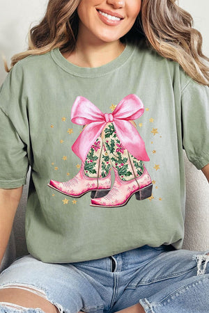 Cowgirl Christmas Boots Comfort Colors Adult Ring - Spun Cotton Tee - Wholesale Accessory Market