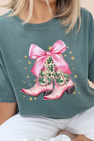 Cowgirl Christmas Boots Comfort Colors Adult Ring - Spun Cotton Tee - Wholesale Accessory Market