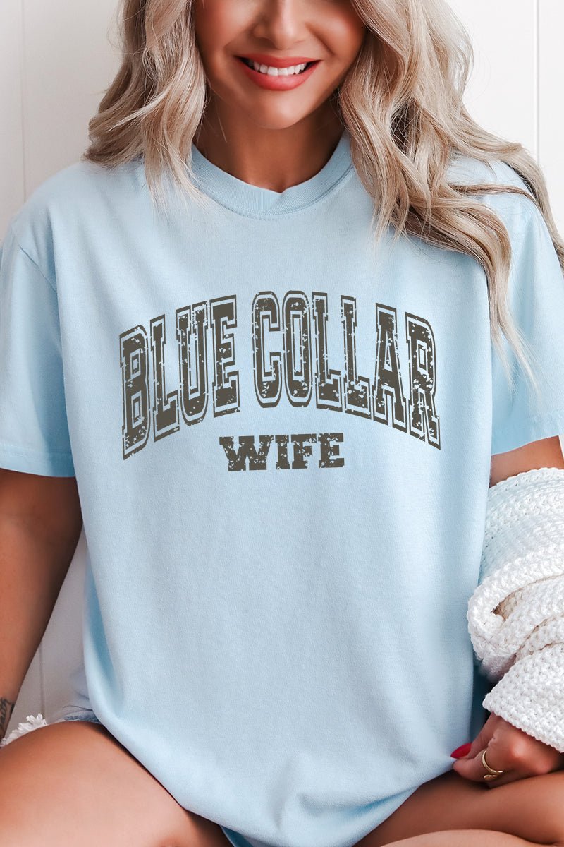 Distressed Blue Collar Wife Comfort Colors Adult Ring - Spun Cotton Tee - Wholesale Accessory Market