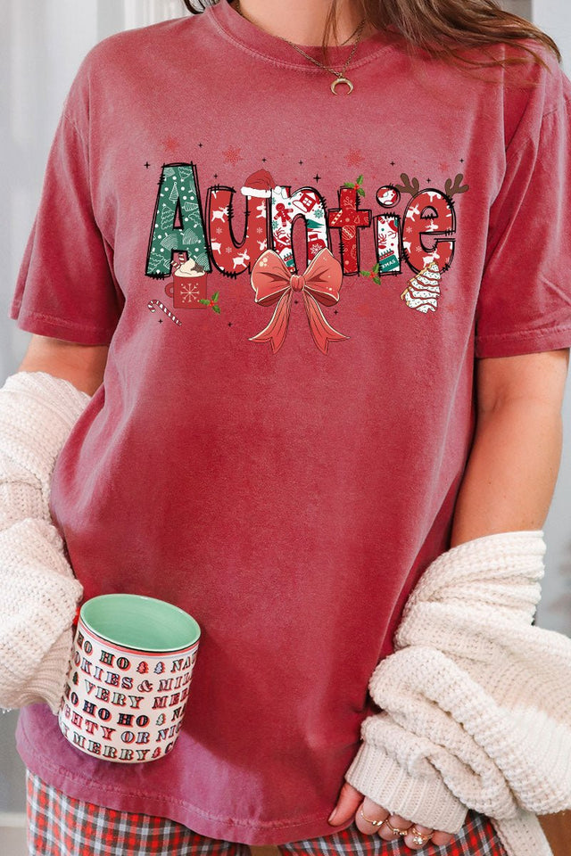 Festive Christmas Auntie Comfort Colors Adult Ring - Spun Cotton Tee - Wholesale Accessory Market