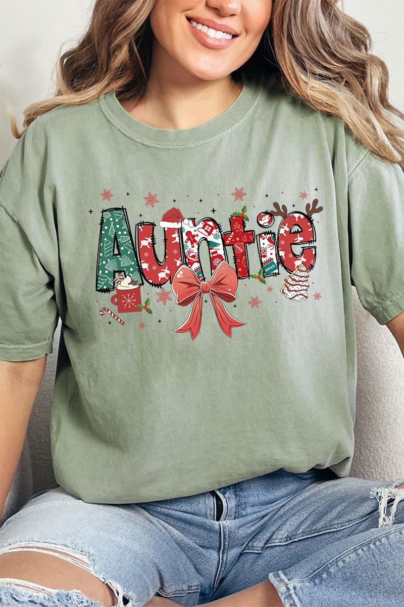 Festive Christmas Auntie Comfort Colors Adult Ring - Spun Cotton Tee - Wholesale Accessory Market