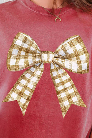 Gold Gingham Bow Comfort Colors Adult Ring - Spun Cotton Tee - Wholesale Accessory Market