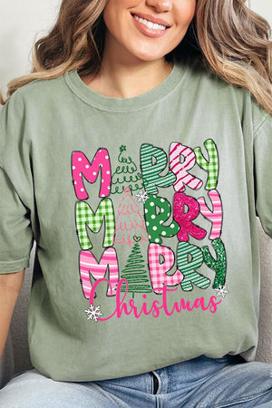 Green And Pink Merry Christmas Comfort Colors Adult Ring - Spun Cotton Tee - Wholesale Accessory Market