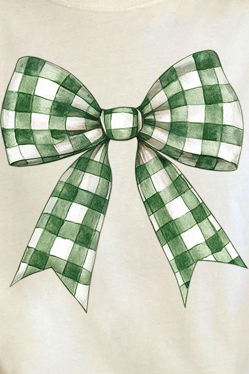 Green Gingham Bow Comfort Colors Adult Ring - Spun Cotton Tee - Wholesale Accessory Market